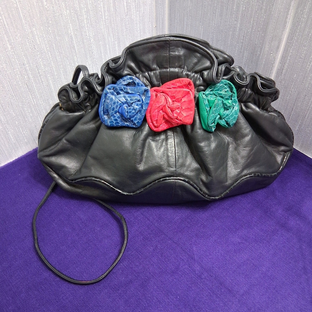 Vintage Viva Of California Bags Leather Roses Snakeskin trim Crossbody - Picture 2 of 16